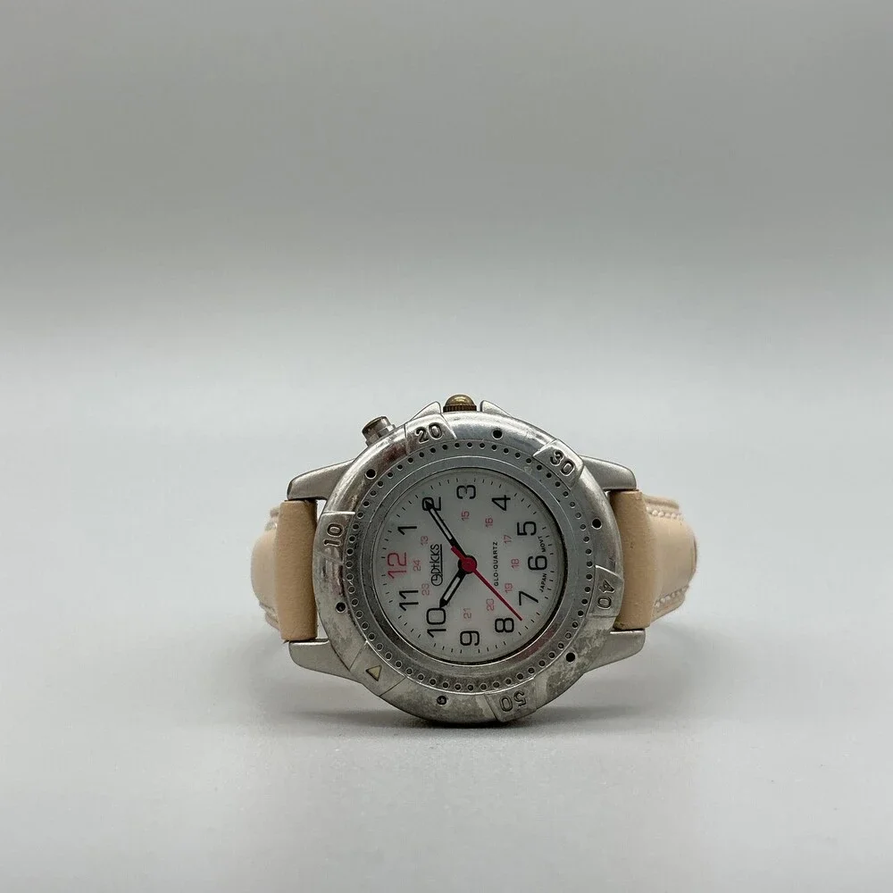 Optiks Glo-Quartz Girls Watch 30mm White Dial Silver Tone Leather New Battery